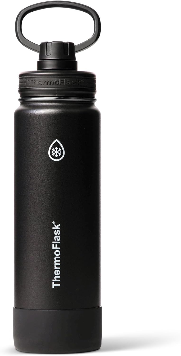 ThermoFlask Insulated Water Bottle with Spout Lid (24 oz, Black) - Leakproof, Stainless Steel Water Bottle for Cold & Hot Drinks, Travel & Daily Hydration