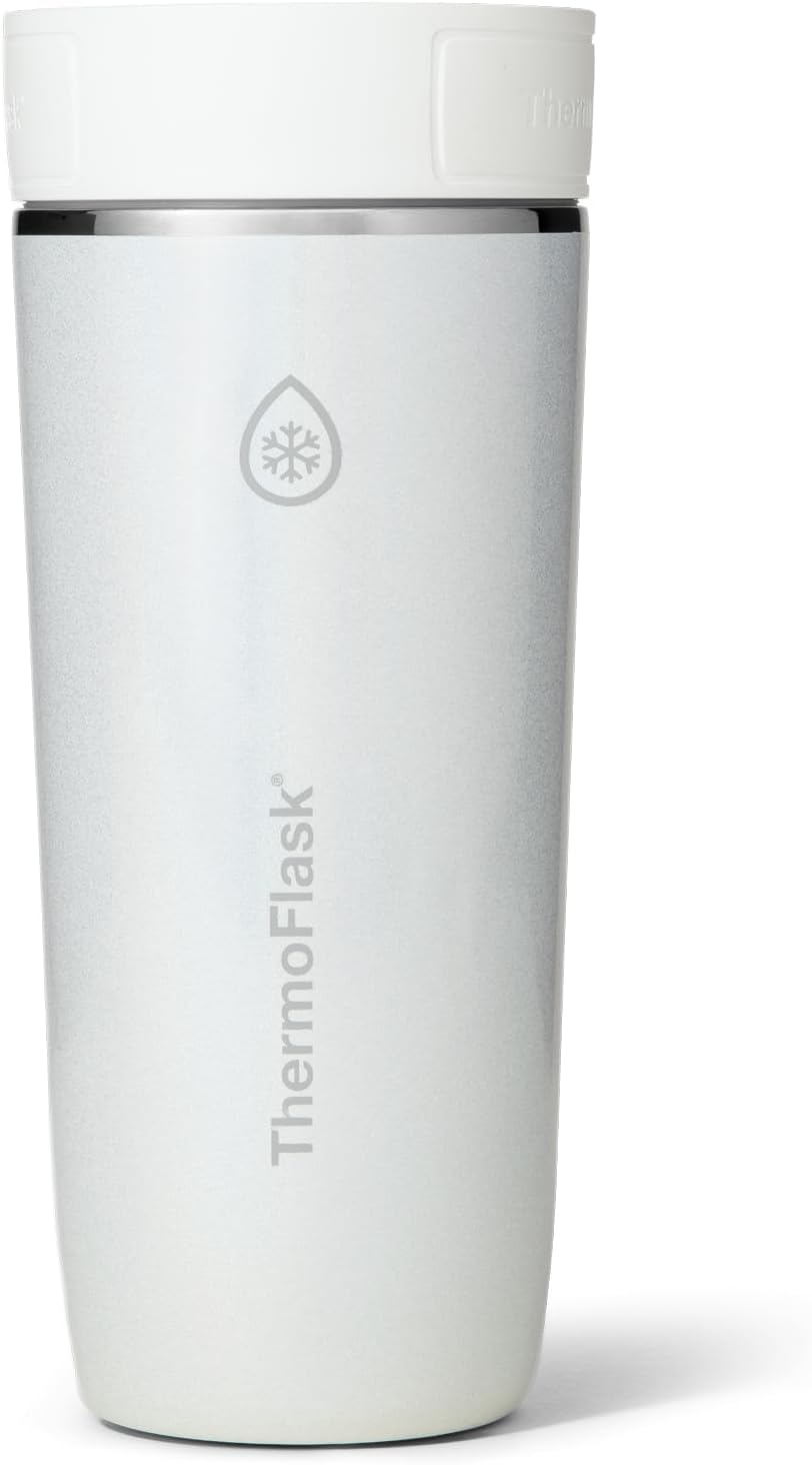 ThermoFlask Stainless Steel Travel Coffee Tumbler with Sip-N-Lok Auto-Seal Lid (16 oz, Optic White) - Leakproof Insulated Mug for Coffee & Tea
