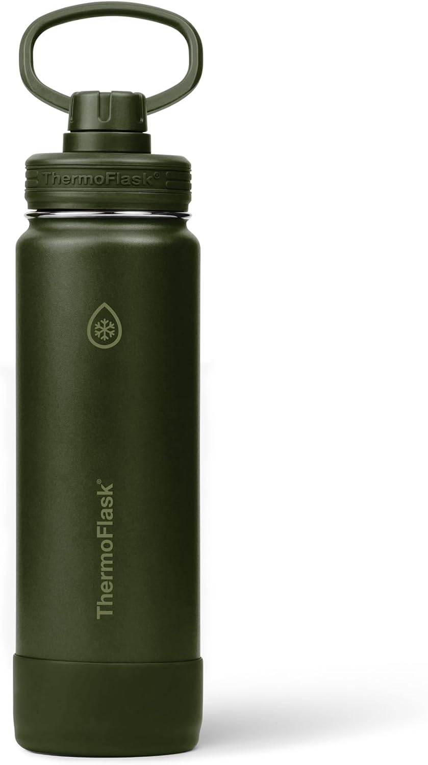 ThermoFlask Insulated Water Bottle with Spout Lid (24 oz, Olive) - Leakproof, Stainless Steel Water Bottle for Cold & Hot Drinks, Travel & Daily Hydration