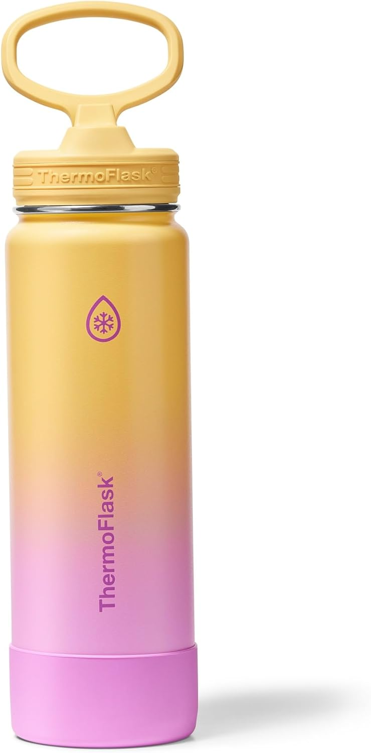 ThermoFlask Insulated Water Bottle with Straw Lid (24 oz, Sunset Glow) - Leakproof, Stainless Steel Water Bottle for Cold & Hot Drinks, Travel & Daily Hydration