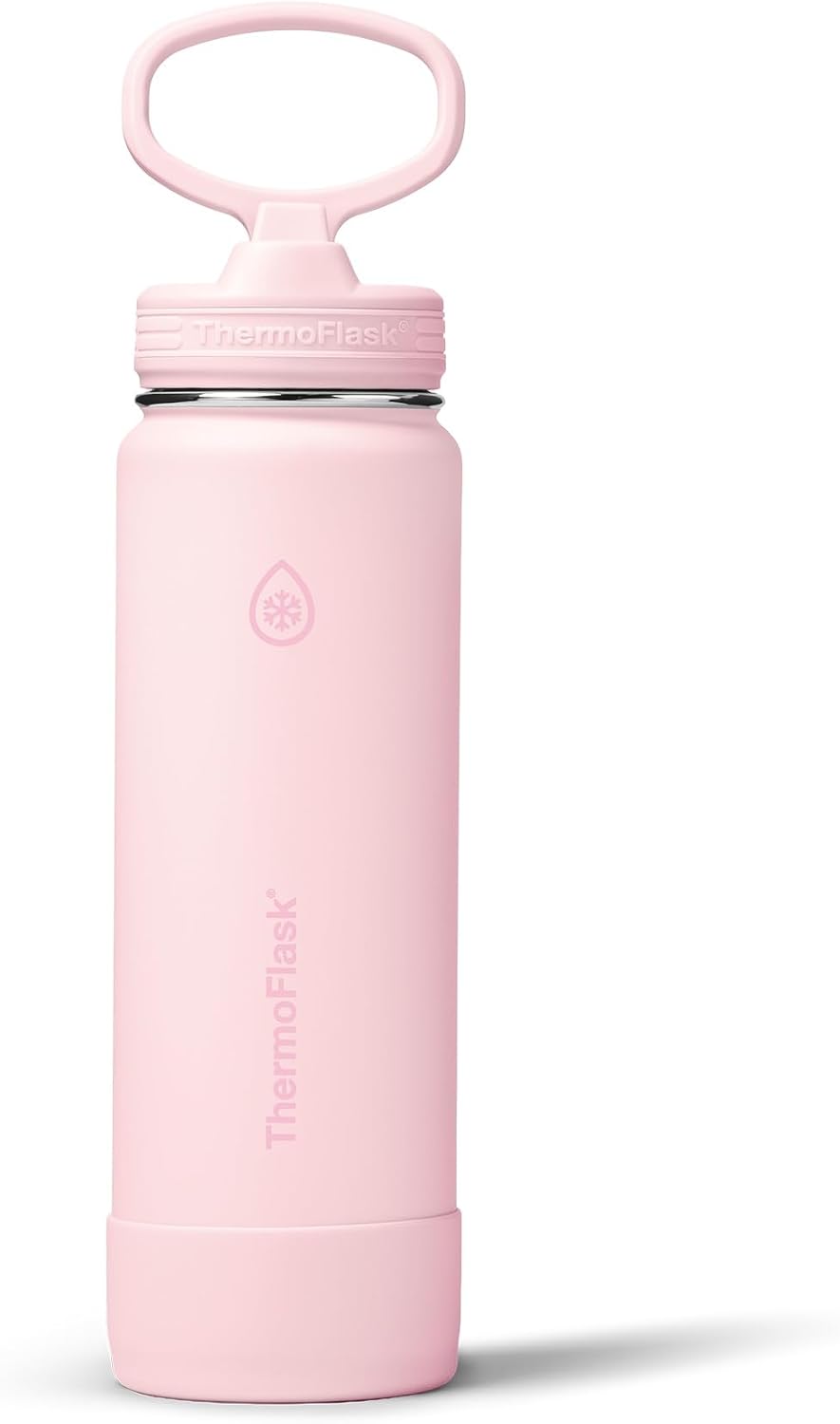 ThermoFlask Insulated Water Bottle with Straw Lid (24 oz, Blush) - Leakproof, Stainless Steel Water Bottle for Cold & Hot Drinks, Travel & Daily Hydration