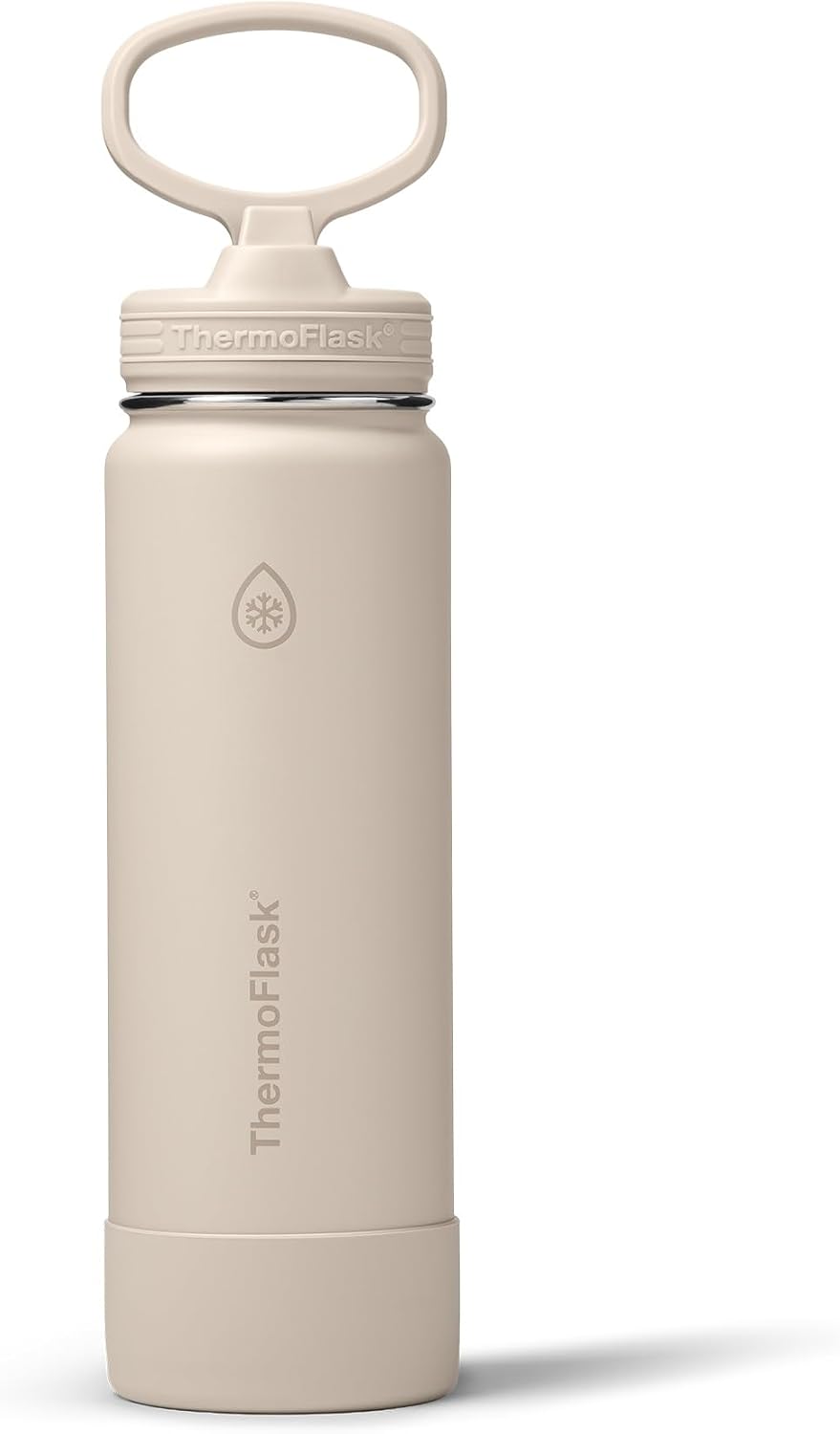 ThermoFlask Insulated Water Bottle with Straw Lid (24 oz, Sand) - Leakproof, Stainless Steel Water Bottle for Cold & Hot Drinks, Travel & Daily Hydration