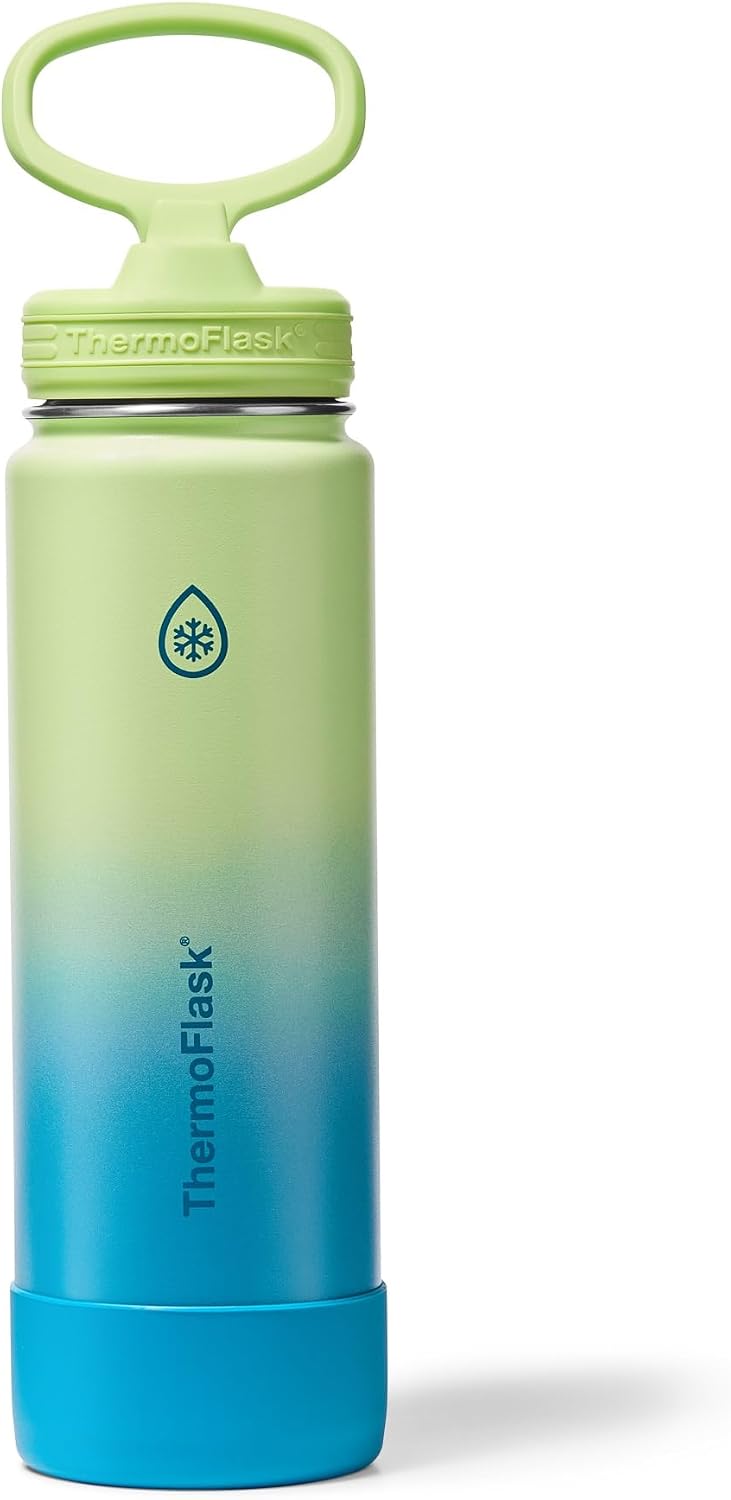 ThermoFlask Insulated Water Bottle with Straw Lid (24 oz, Lemonade Stand) - Leakproof, Stainless Steel Water Bottle for Cold & Hot Drinks, Travel & Daily Hydration