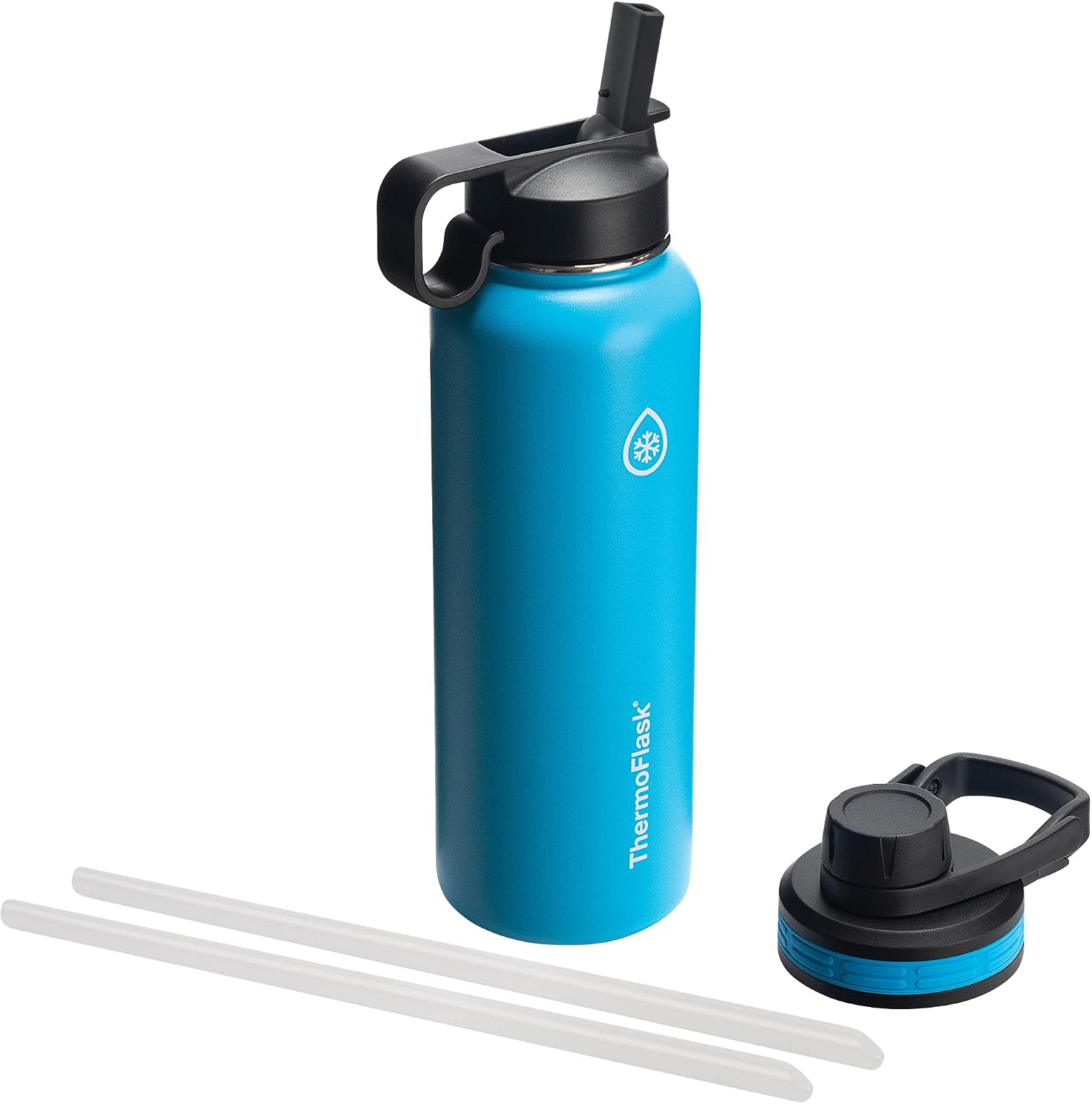 ThermoFlask 40 oz Double Wall Vacuum Insulated Stainless Steel Water Bottle - Reusable with Leakproof Chug & Straw Lids - Keeps Drinks Cold 24 hr/Hot 12 hr - Easy Maintenance - Gym/On-the-Go, Capri