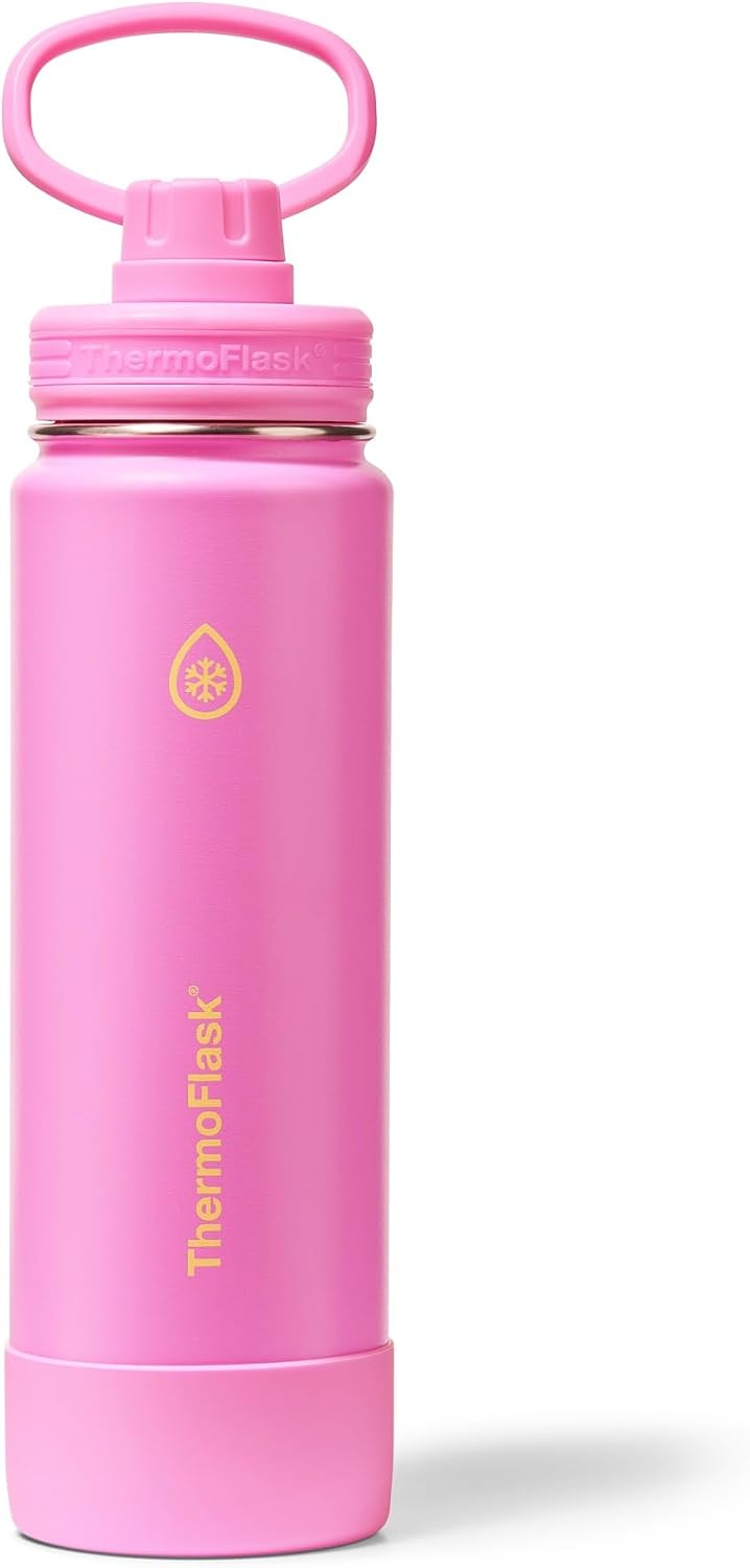 ThermoFlask Insulated Water Bottle with Spout Lid (24 oz, Shocking Pink) - Leakproof, Stainless Steel Water Bottle for Cold & Hot Drinks, Travel & Daily Hydration