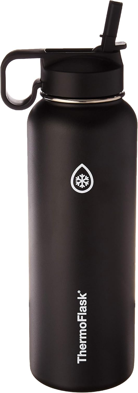 Thermoflask Bottle with Chug and Straw Lid, 40oz, Black