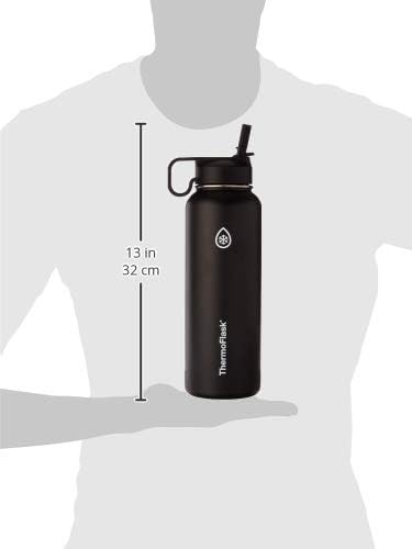 Thermoflask Bottle with Chug and Straw Lid, 40oz, Black