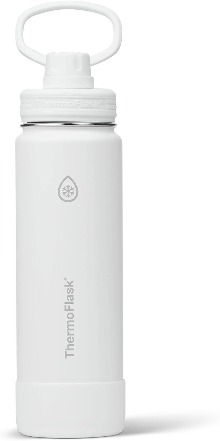 ThermoFlask Insulated Water Bottle with Spout Lid (24 oz, White) - Leakproof, Stainless Steel Water Bottle for Cold & Hot Drinks, Travel & Daily Hydration