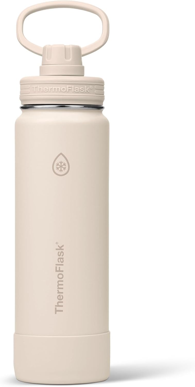 ThermoFlask Insulated Water Bottle with Spout Lid (24 oz, Sand) - Leakproof, Stainless Steel Water Bottle for Cold & Hot Drinks, Travel & Daily Hydration