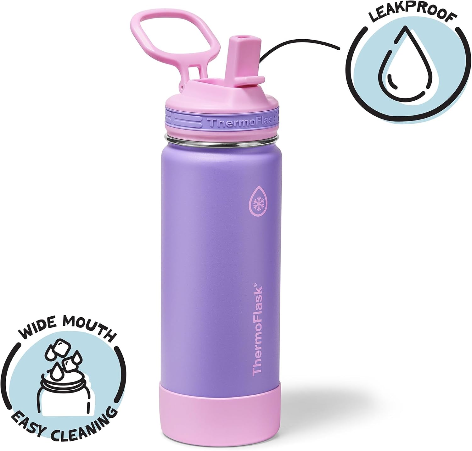 ThermoFlask Kids insulated Water Bottle, Straw Lid, 18 oz, Berry Twist