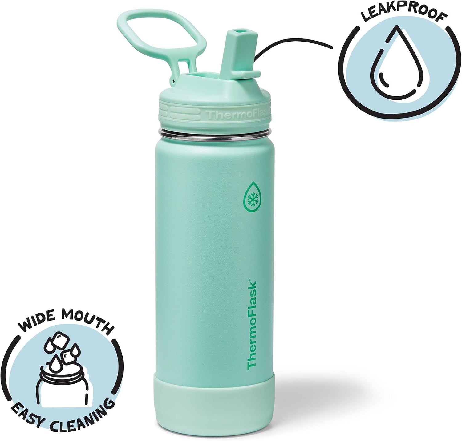 ThermoFlask Kids insulated Water Bottle, Straw Lid, 18 oz, Jelly Mint