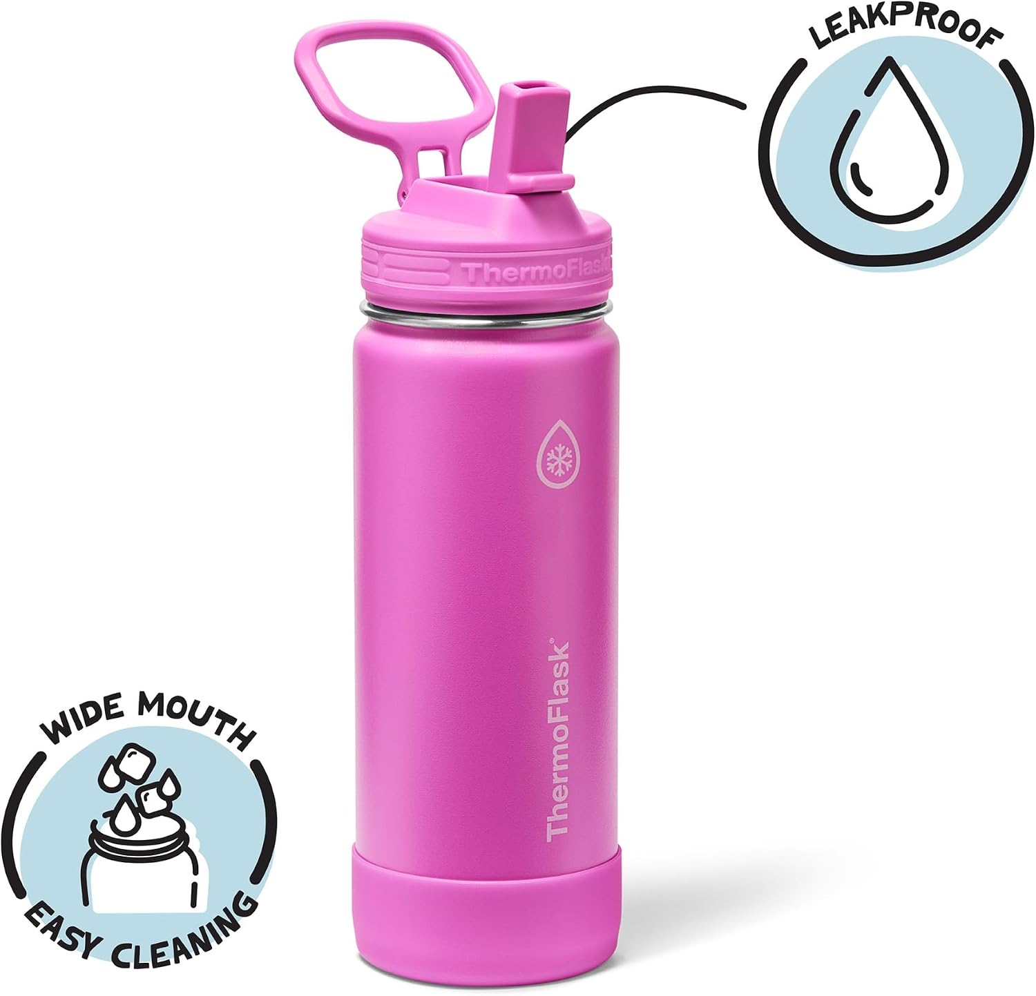ThermoFlask Kids insulated Water Bottle, Straw Lid, 18 oz, Electric Fuchsia