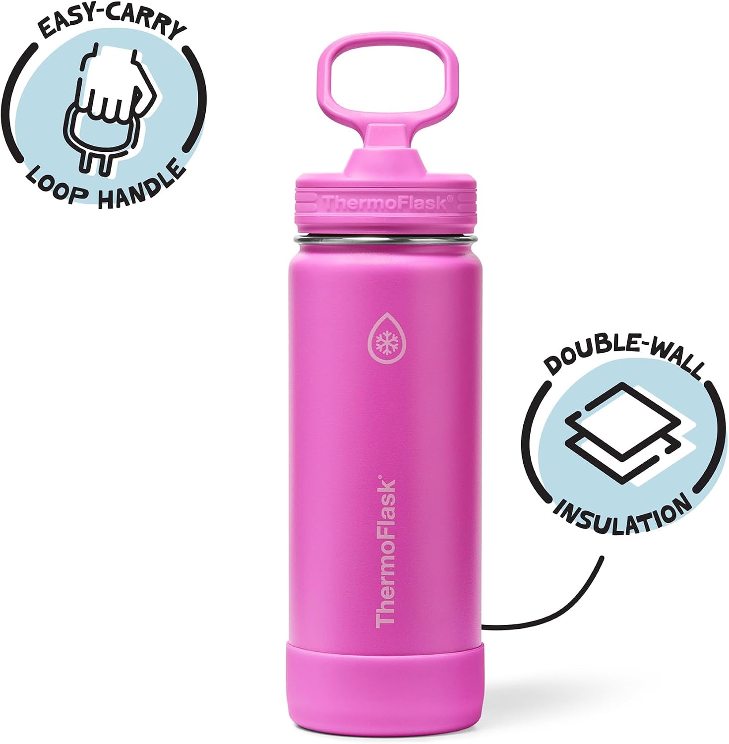 ThermoFlask Kids insulated Water Bottle, Straw Lid, 18 oz, Electric Fuchsia