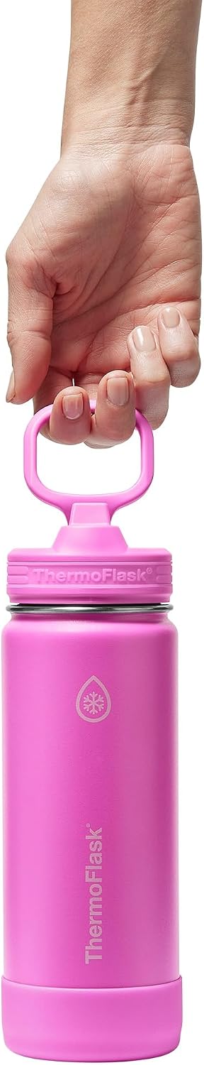 ThermoFlask Kids insulated Water Bottle, Straw Lid, 18 oz, Electric Fuchsia