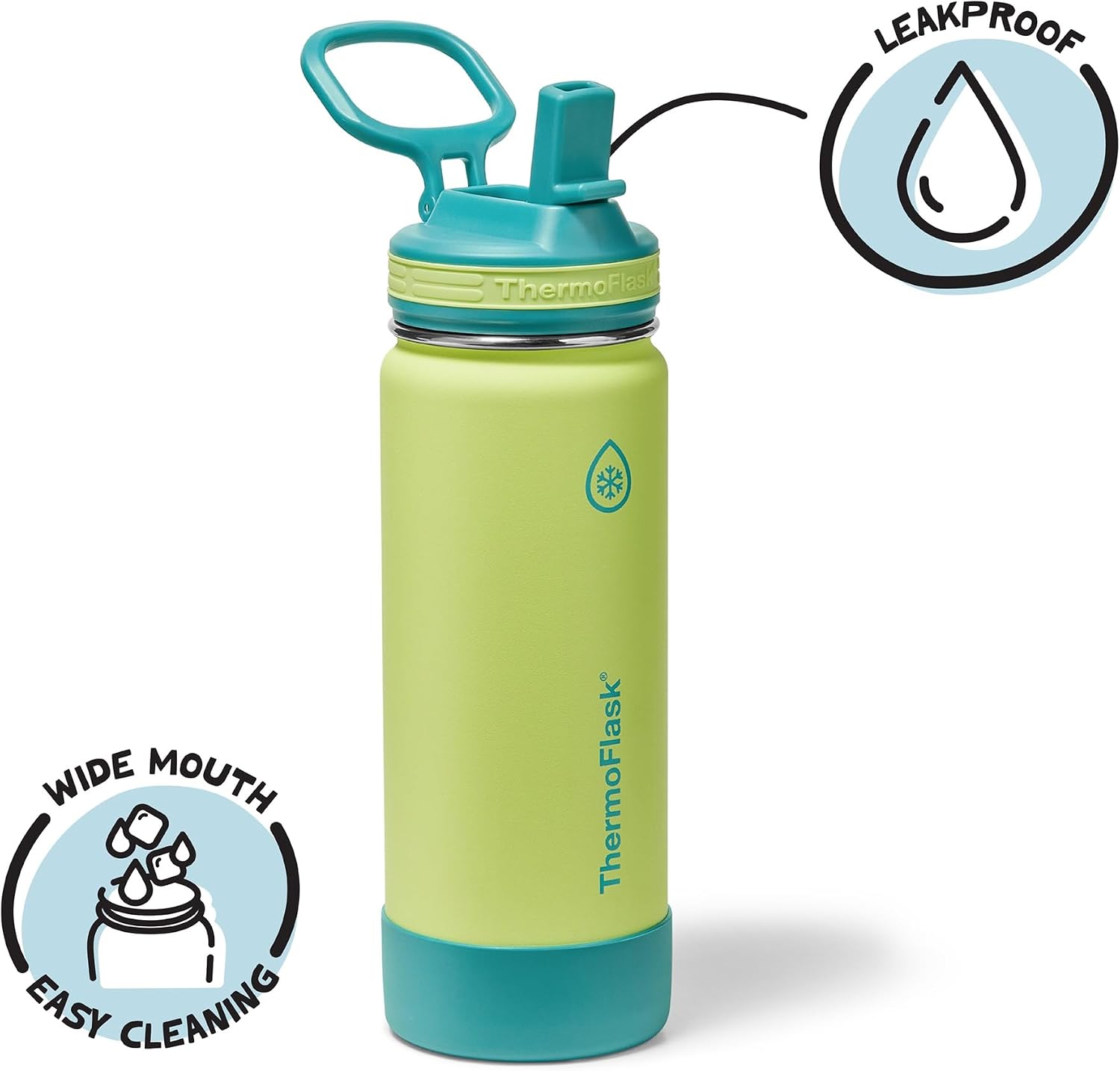 ThermoFlask Kids insulated Water Bottle, Straw Lid, 18 oz, Lime Zest