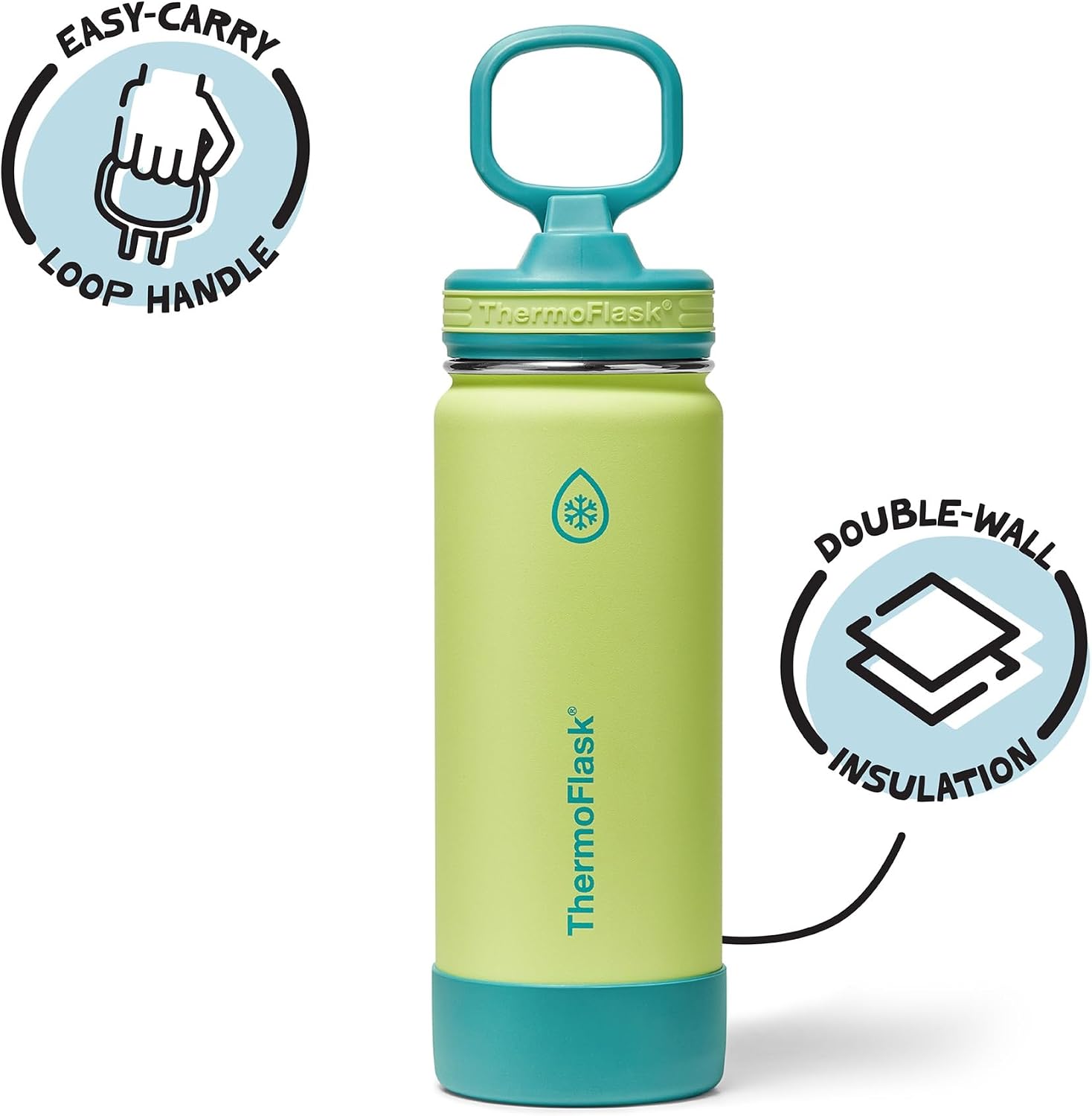 ThermoFlask Kids insulated Water Bottle, Straw Lid, 18 oz, Lime Zest