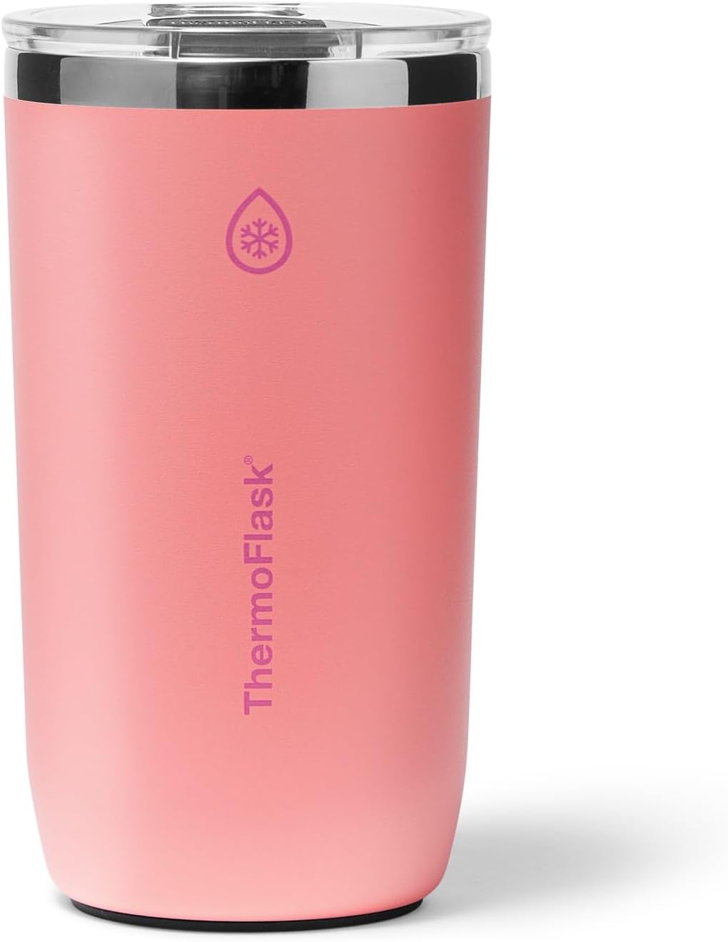 ThermoFlask Drinkware 16 oz Beer Tumbler - Double-Wall Insulated for Cold & Hot Drinks - Lightweight & Simple Cup with Innovative Press In Slider Lid - Modern & Durable - Sunkissed Coral