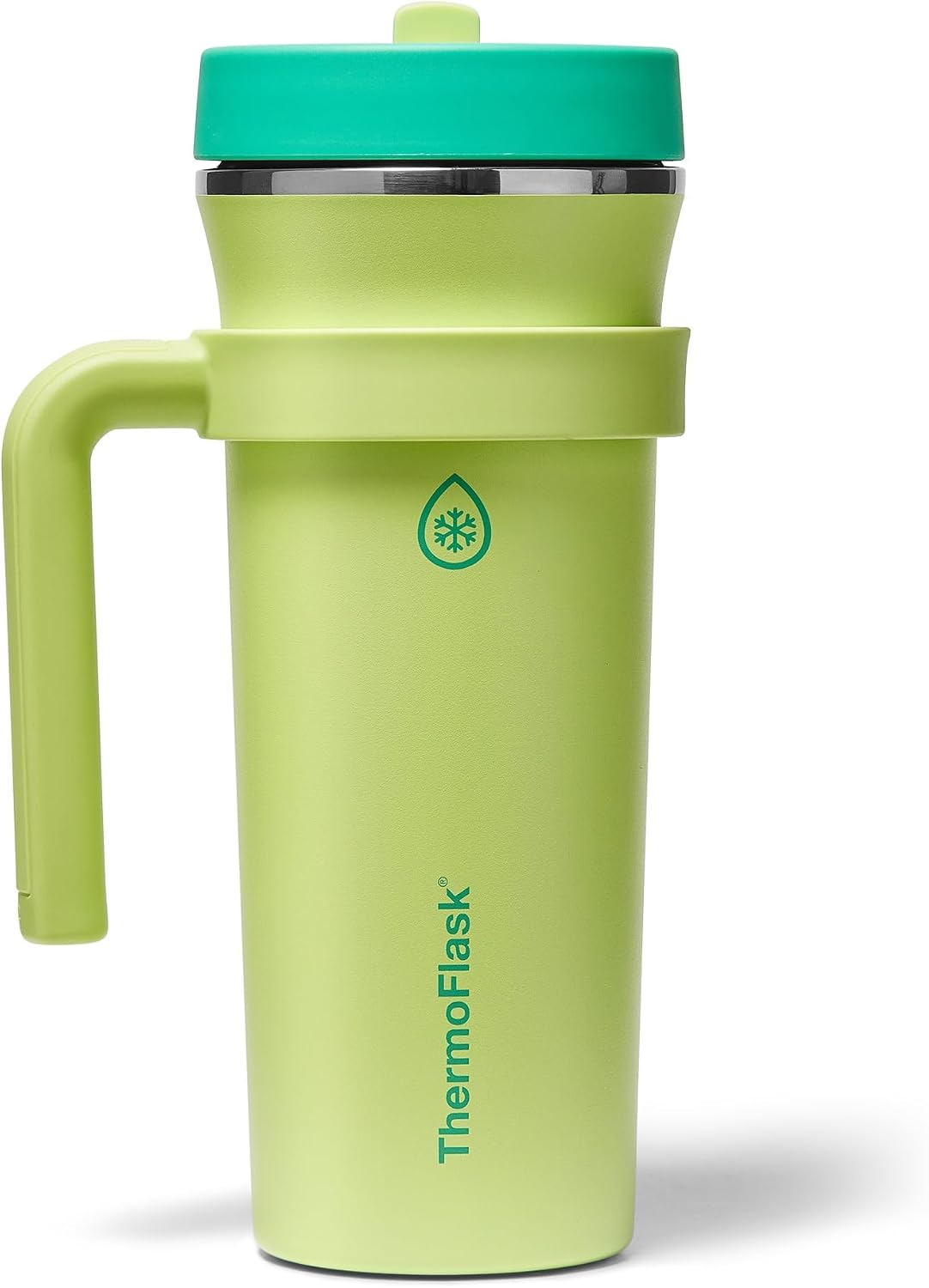 ThermoFlask 32 oz Double Wall Vacuum Insulated Stainless Steel Tumbler with Removable Handle, Foldable Straw Lid, Zesty Oasis