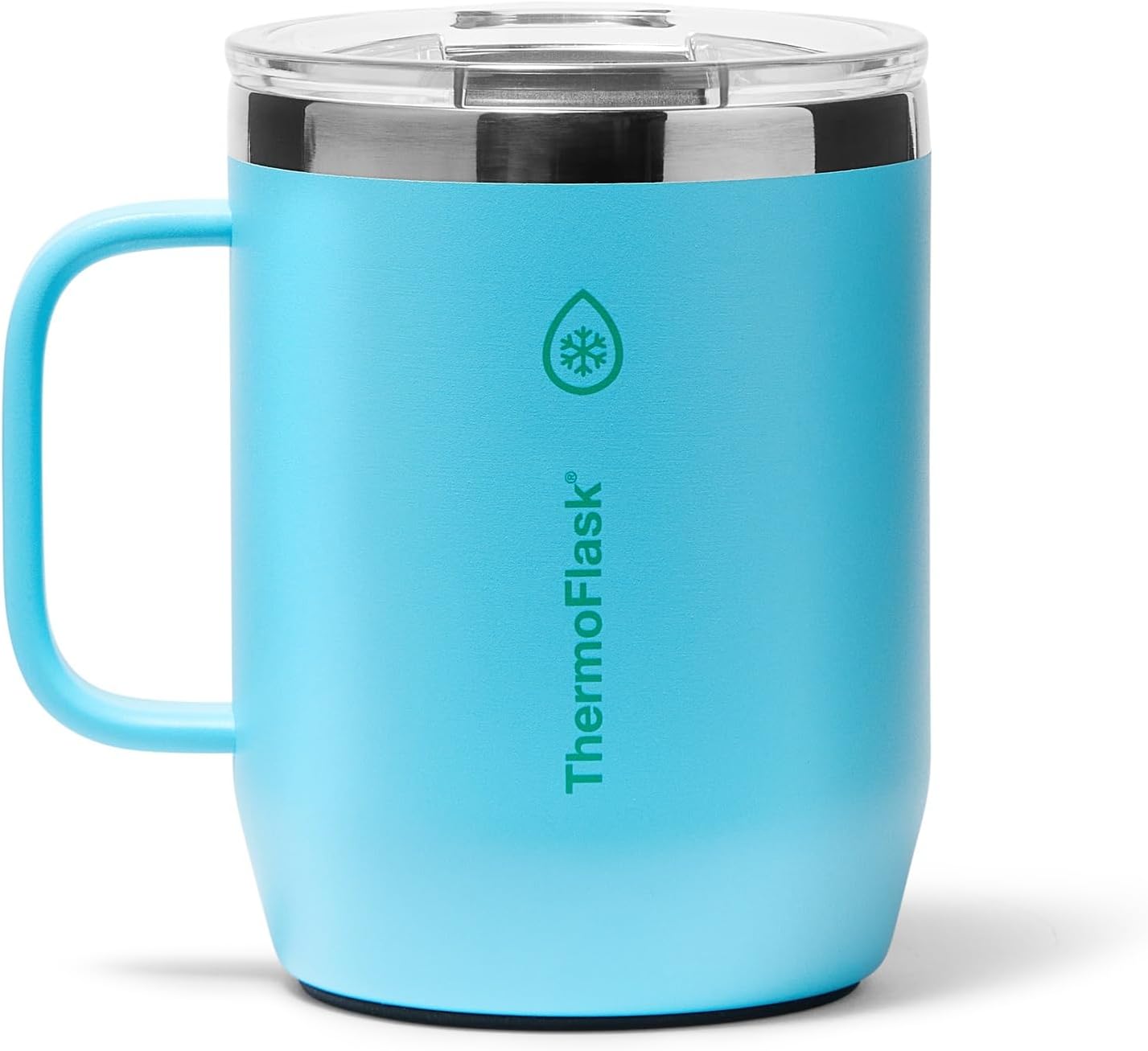 ThermoFlask Insulated Coffee Mug with Handle and Splash-Resistant Lid (12 oz, Vivid Blue) - Stainless Steel Travel Mug for Coffee & Tea