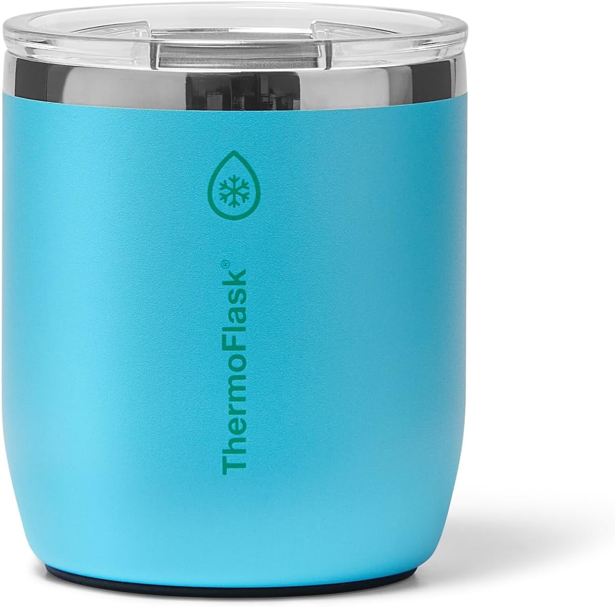 ThermoFlask Drinkware 10 oz Lowball Tumbler - Double-Wall Insulated for Cold & Hot Drinks - Lightweight & Simple with Innovative Press In Slider Lid - Modern & Durable -Vivid Blue