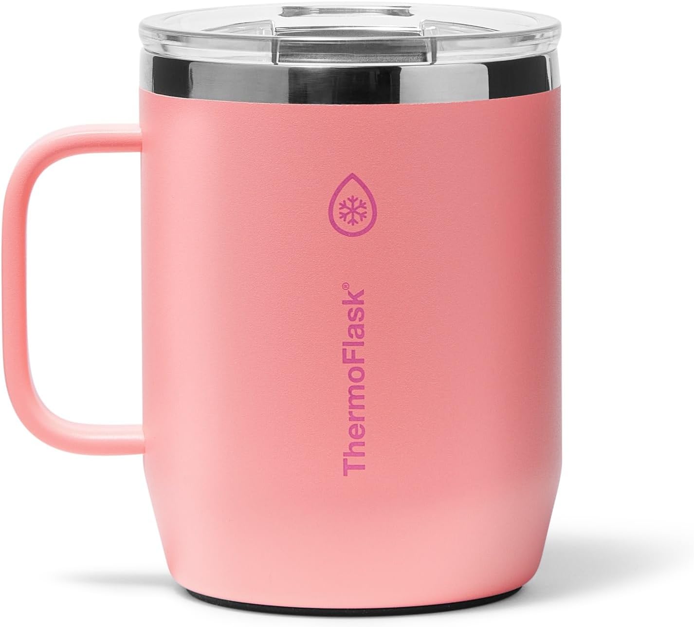ThermoFlask Drinkware 12 oz Coffee Mug - Double-Wall Insulated for Hot & Cold Drinks - Lightweight & Simple with Innovative Press In Slider Lid - Modern & Durable - Sunkissed Coral