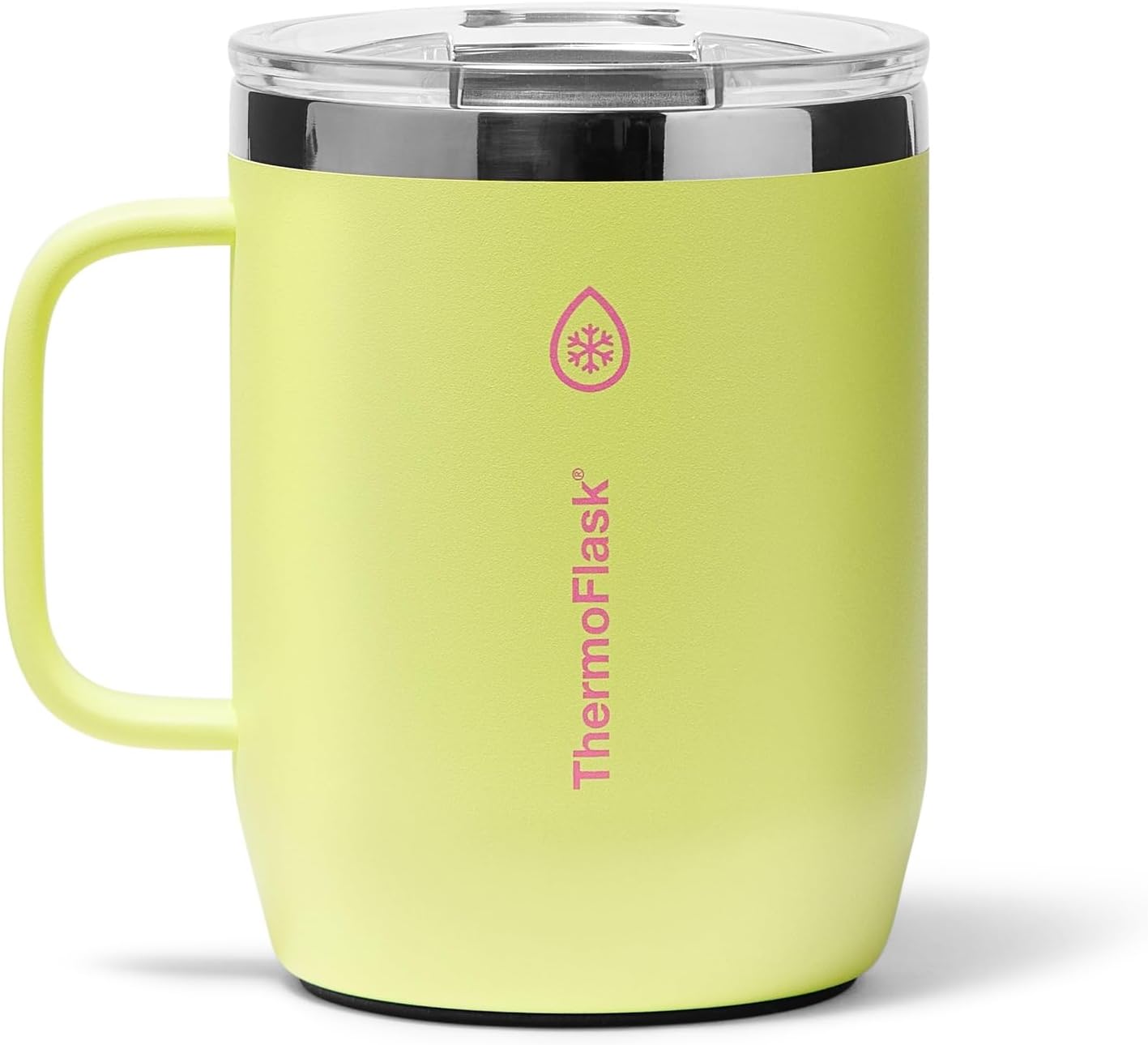ThermoFlask Drinkware 12 oz Coffee Mug - Double-Wall Insulated for Hot & Cold Drinks - Lightweight & Simple with Innovative Press In Slider Lid - Modern & Durable - Unmellow Yellow