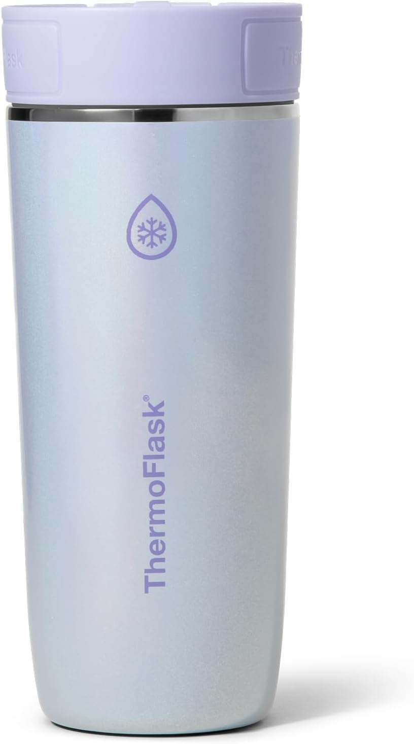 ThermoFlask Stainless Steel Travel Coffee Tumbler with Sip-N-Lok Auto-Seal Lid (16 oz, Galactic Lilac) - Leakproof Insulated Mug for Coffee & Tea