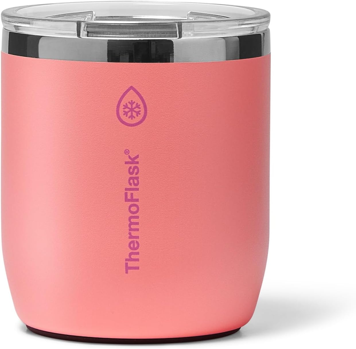 ThermoFlask Drinkware 10 oz Lowball Tumbler - Double-Wall Insulated for Cold & Hot Drinks - Lightweight & Simple with Innovative Press In Slider Lid - Modern & Durable - Sunkissed Coral