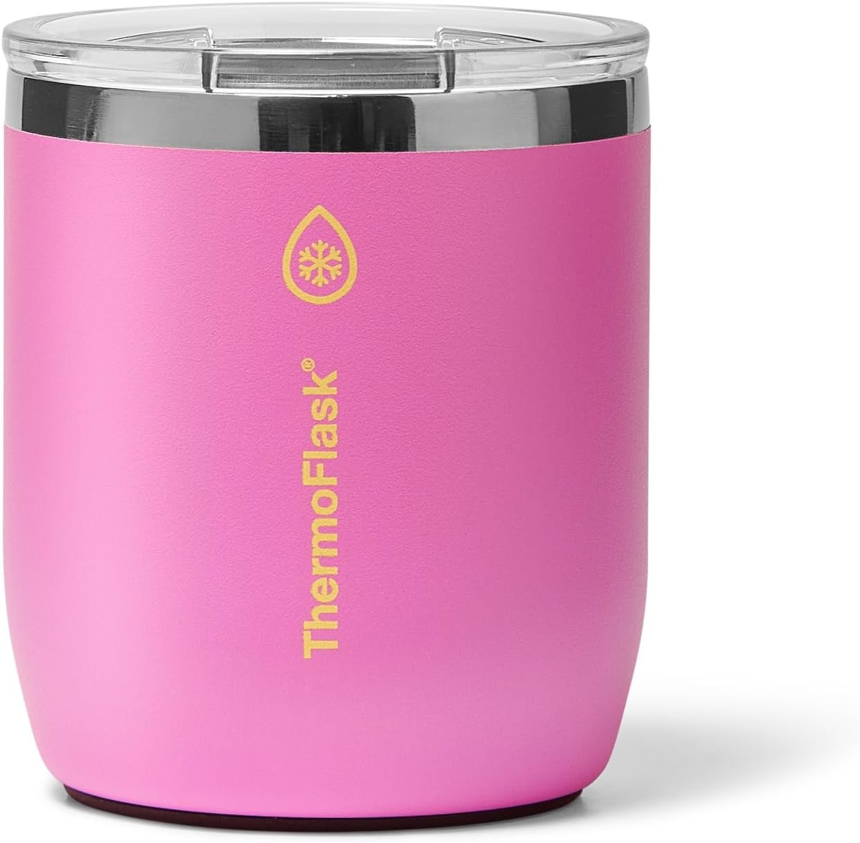 ThermoFlask Drinkware 10 oz Lowball Tumbler - Double-Wall Insulated for Cold & Hot Drinks - Lightweight & Simple with Innovative Press In Slider Lid - Modern & Durable - Shocking Pink