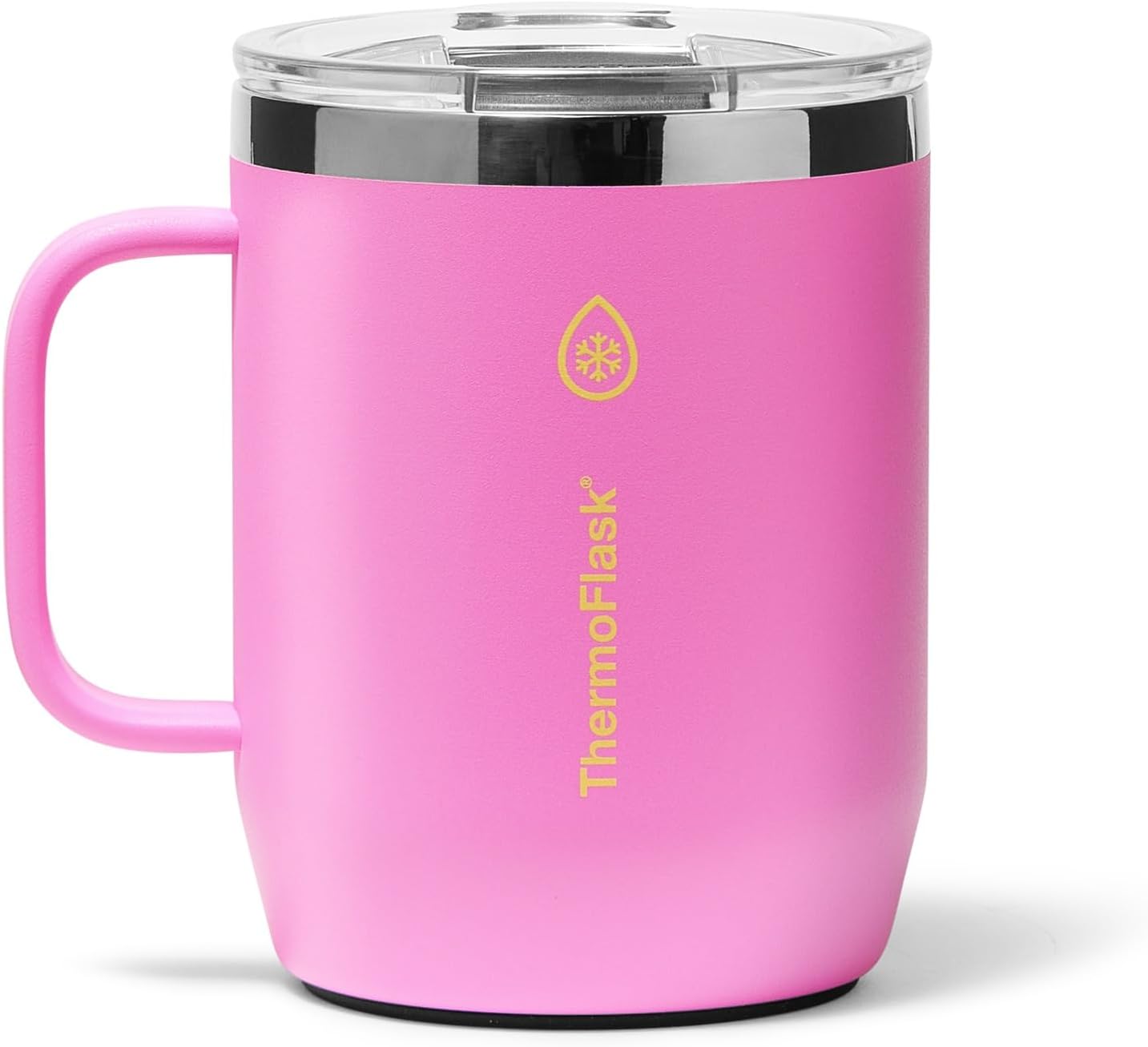 ThermoFlask Insulated Coffee Mug with Handle and Splash-Resistant Lid (12 oz, Shocking Pink) - Stainless Steel Travel Mug for Coffee & Tea