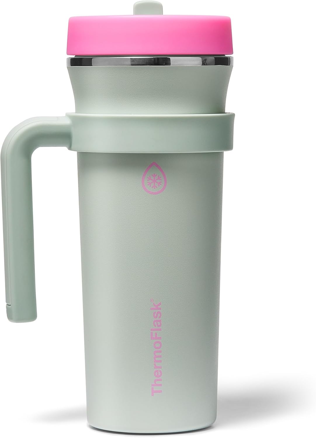 ThermoFlask 32 oz Double Wall Vacuum Insulated Stainless Steel Tumbler with Removable Handle, Foldable Straw Lid, Vibrant Meadow