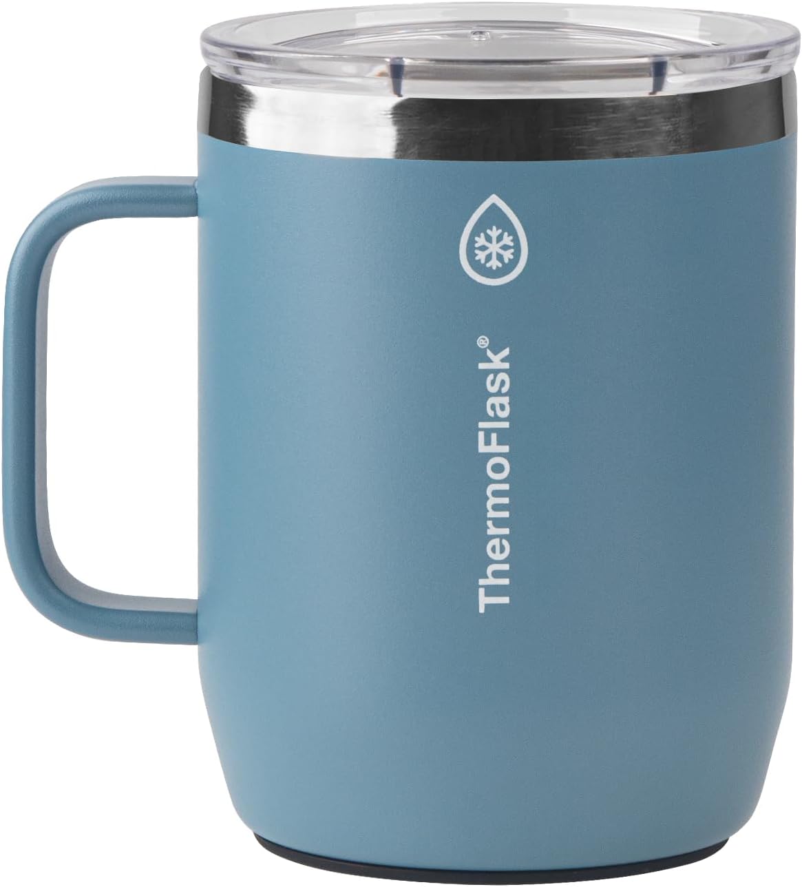 ThermoFlask Insulated Coffee Mug with Handle and Splash-Resistant Lid (12 oz, Dusty Blue) - Stainless Steel Travel Mug for Coffee & Tea