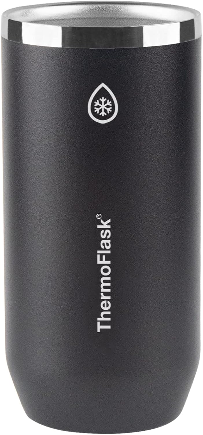 ThermoFlask Tall Can Cooler - 2-in-1 Insulated Can Cooler Cup - Durable Stainless Steel Cooler with Non-Slip Base - Dishwasher-Safe Beverage Can Cooler - 16 oz, Jet Black