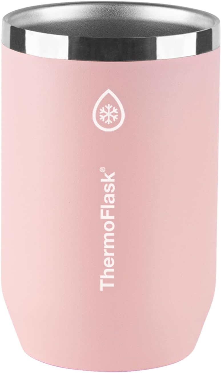 ThermoFlask 2-in-1 Vacuum Insulated Can Cooler Cup, 12 oz, Premium Quality, Fits Standard Size Cans, Sweatproof, Non-Slip Base, Pink Salt