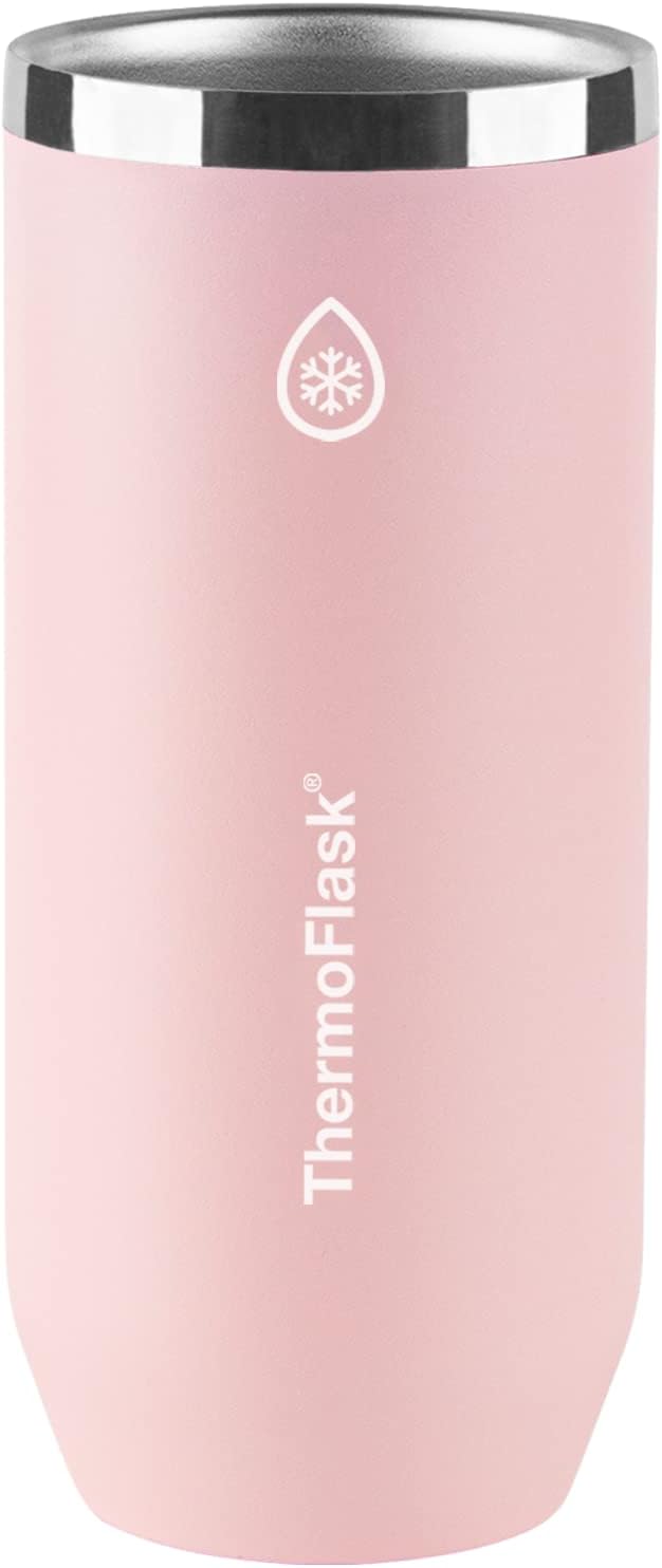 ThermoFlask Slim Can Cooler - 2-in-1 Insulated Can Cooler Cup - Durable Stainless Steel Cooler with Non-Slip Base - Dishwasher-Safe Beverage Can Cooler - 12 oz, Pink Salt