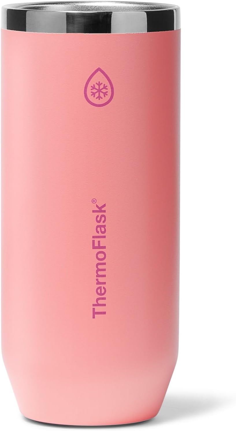 ThermoFlask 12 oz Slim Can Cooler - 2-in-1 Insulated Cup - Durable, Stainless Steel with Non-Slip Base - Dishwasher-Safe - Sunkissed Coral
