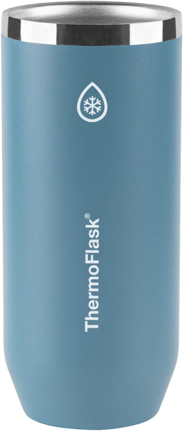 ThermoFlask 12 oz Slim Can Cooler - 2-in-1 Insulated Cup - Durable, Stainless Steel with Non-Slip Base - Dishwasher-Safe - Dusty Blue
