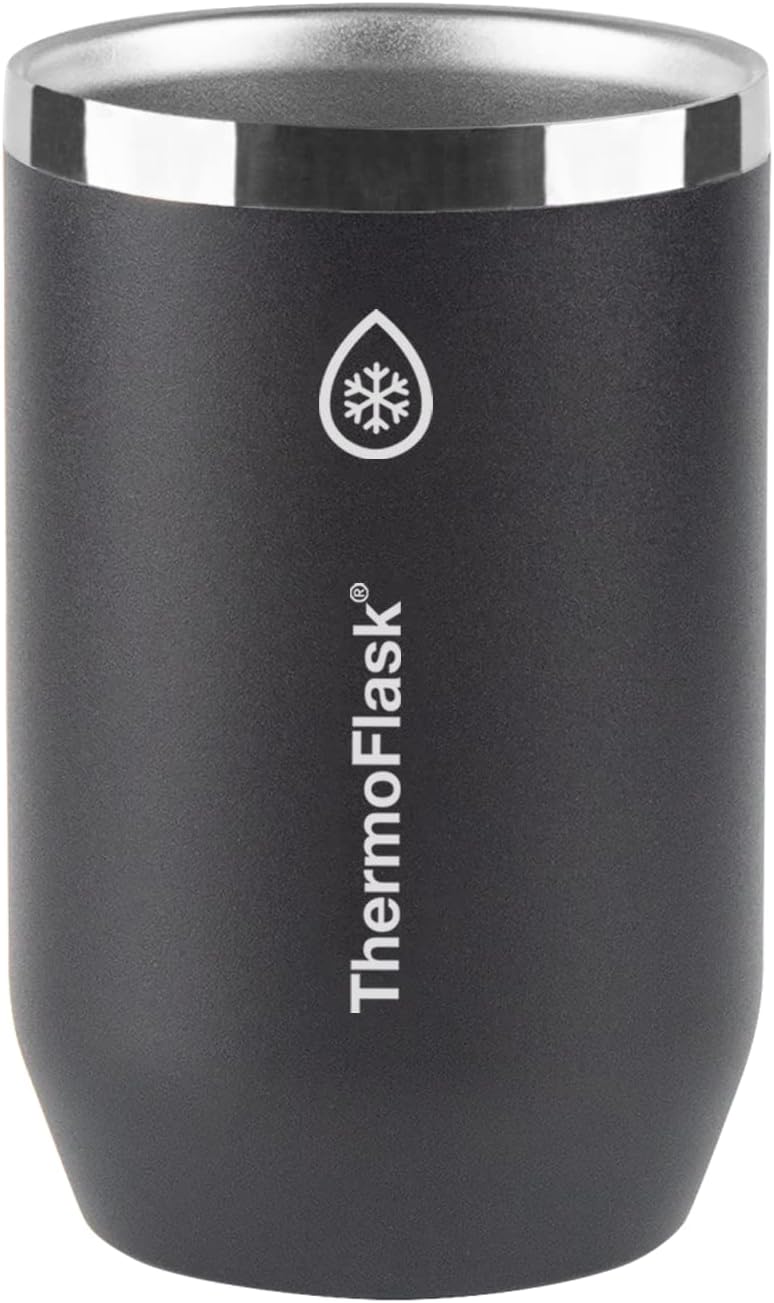 ThermoFlask Standard Can Cooler - 2-in-1 Insulated Can Cooler Cup - Durable Stainless Steel Cooler with Non-Slip Base - Dishwasher-Safe Beverage Can Cooler - 12 oz, Jet Black